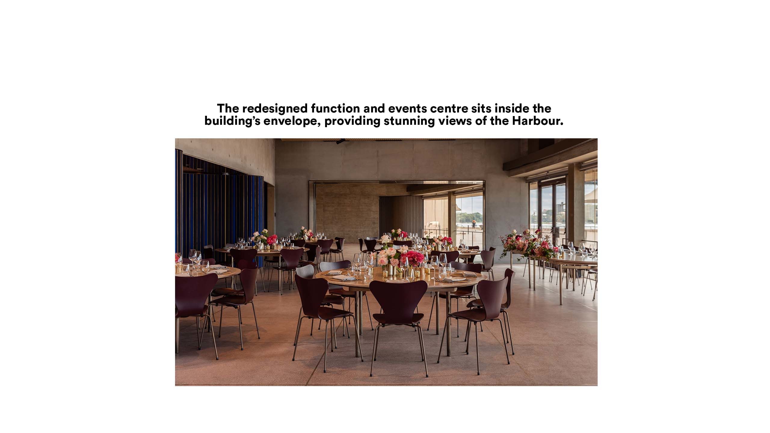 The redesigned function and events centre sits inside the building’s envelope, providing stunning views of the Harbour.