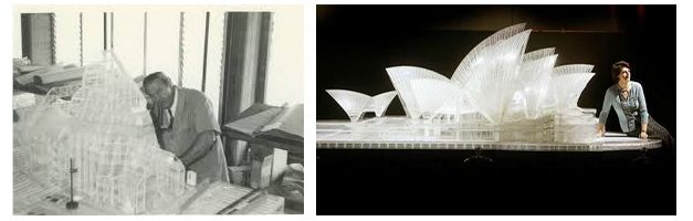 Bill Lambert pictured building the Crystal Palace (left) and Bill's daughter Christine Pettinger with the reassembled model in 2006 (right).